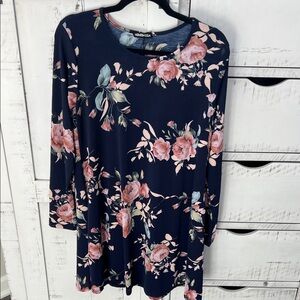 Umgee Navy and Pink Floral Long Sleeve Dress